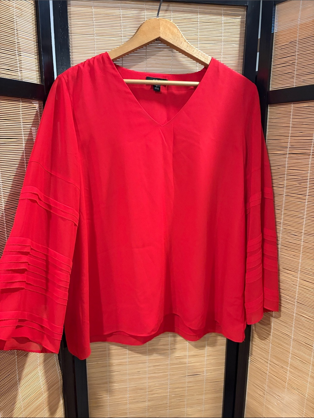 Alfani Red V-Neck Blouse with Pleated Sleeve Bands